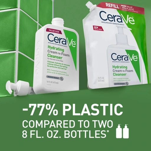 CeraVe Hydrating Cream-to-Foam Face Wash for Dry Skin, 16oz Refill Pouch - Nan - Image 5