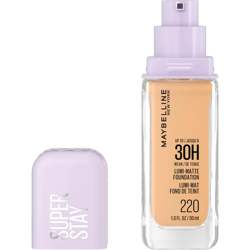 Maybelline Super Stay Lumi-Matte Foundation, 220 Warm, Lightweight & Buildable Full Coverage, 30HR Wear - 220 - Warm