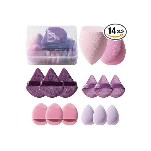 Makeup Sponge Set BS-MALL Triangle Puff 14PCS Non-Latex Beauty Blender Sponges with Travel Case, Soft Makeup Puff for Foundation, Concealer, Cream & Powder, Face & Eye Blending for Sensitive Skin - Image 3