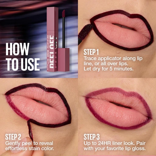 MAYBELLINE Super Stay Peel Off Lip Liner & Stain - Up to 24H Tattoo-Like Wear, Hydrating Formula with Vitamin E, Aura (Mauve Nude) - Aura 001 - Image 4