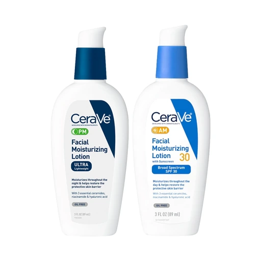 CeraVe PM Facial Moisturizing Lotion, 3 Ounce + CeraVe AM Facial Moisturizing Lotion with SPF 30 Bundle