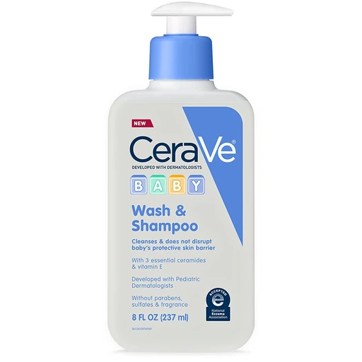 CeraVe Baby 2-in-1 Wash & Shampoo with Vitamin E for Hair & Skin, 8oz