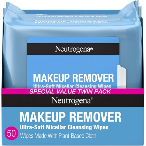 Neutrogena Makeup Remover Micellar Wipes for Face Daily Gently Removes Oil Dirt and Waterproof Makeup in a Simple Fully Plant-Based Cloth, 25 Count (Pack of 24)