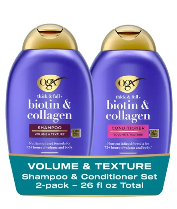 OGX Thick & Full + Biotin & Collagen Shampoo & Conditioner Set (2x 385ml) – Sulfate-Free for Voluminous, Stronger Hair – Nan