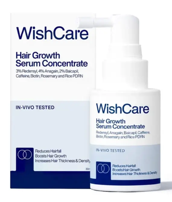 WishCare Hair Growth Serum Concentrate with Redensyl, Anagain, Baicapil, Rosemary, Caffeine, Biotin & Rice Water – Controls Hairfall & Boosts New Growth, 30ml – Nan