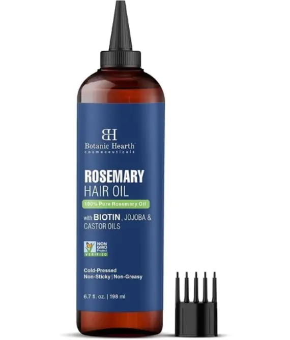 Botanic Hearth 100% Pure Rosemary Hair Oil for Growth & Strength, Infused with Biotin, Jojoba & Castor Oil, 198 ML – Nan