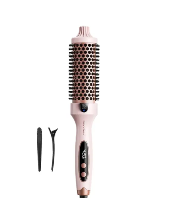 Wavytalk Thermal Brush, 1.5 inch Heated Round Brush for Blowout Look, Dual Voltage, Pink, Sakura, Tourmaline Ceramic, Negative Ion Technology, 5 Temperature Settings