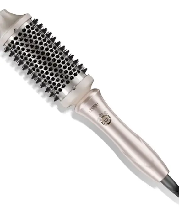 TYMO STYLUX Thermal Brush – Heated Round Curling Brush, Blowout Volumizer with Flexi-Fit Tech for Hair Styling, Curling Styler Tool, Hair Straightener and Curler 2 in 1, Dual Voltage, Gold, 44mm