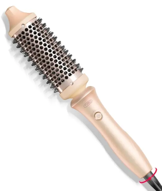TYMO Thermal Brush Curling Brush – STYLUX 1.7 Inch Blowout Volumizer with Flexi-Fit for Hair Straightening, Heated Round Styler Tool, Hair Straightener and Curler 2 in 1, Dual Voltage & Light, Pink