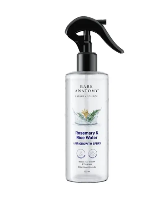 Bare Anatomy Nature x Science Rosemary Water Spray for Hair Growth & Hair Thickness with Rice Water 100% Natural Extract Soft & Smooth Hair Controls Hairfall Non-Greasy & Fast Absorbing 200 ml
