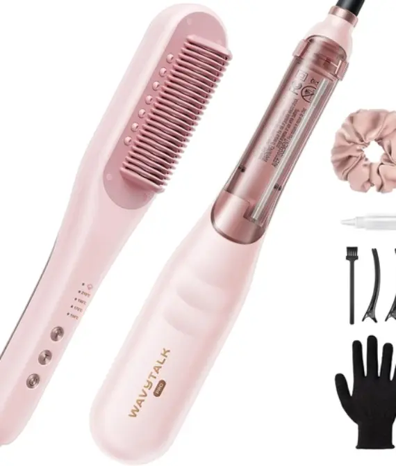 Wavytalk Pro Steam Hair Straightener Brush, Steamline Pro 3 in 1 Straightening Brush, Steam Reduces Damage, Nourishes Hair, and Expedites Straightening, Pink