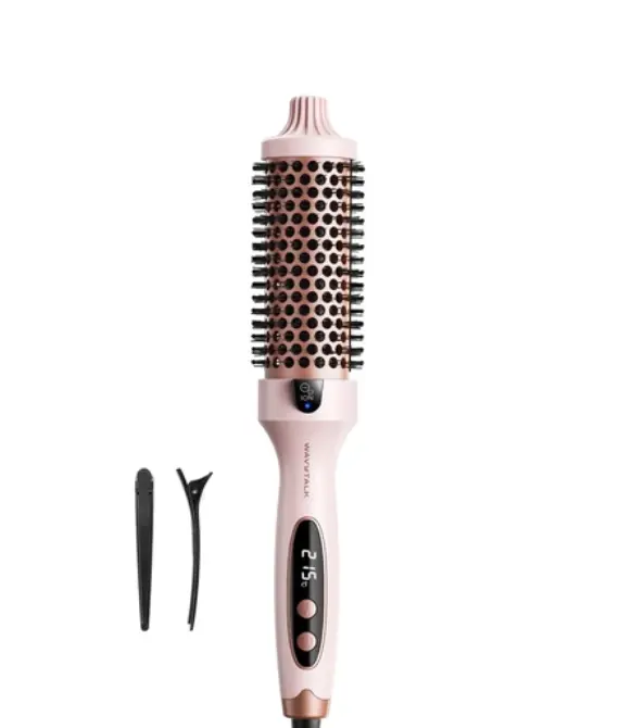 Wavytalk Thermal Brush, Blowout Boost 1.5 inch Heated Round Brush for Blowout Look, Dual Voltage, Pink, Sakura, Tourmaline Ceramic, Negative Ion Technology, 5 Temperature Settings, Less Damage