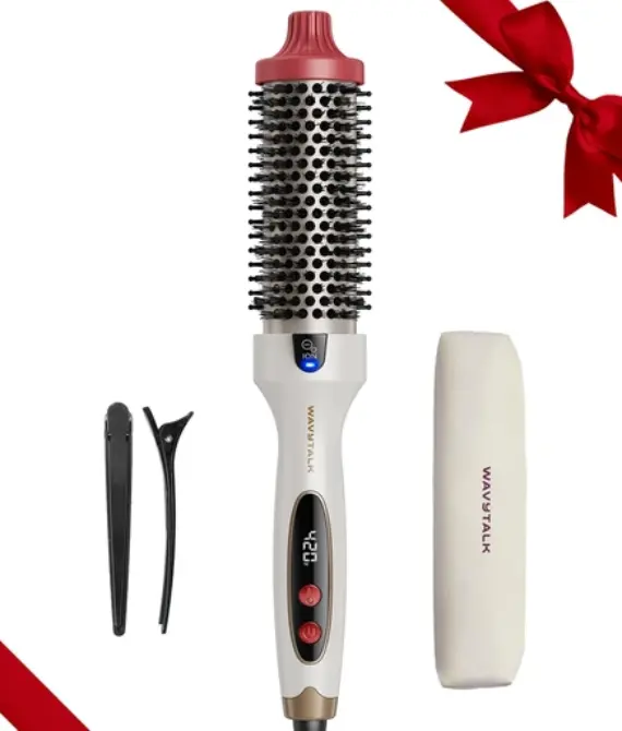Wavytalk Blowout Boost Thermal Brush, 1.5 inch Heated Round Brush for Blowout Look, Negative Ion Technology, Ceramic Tourmaline, 5 Temperature Settings, Christmas Limited Edition
